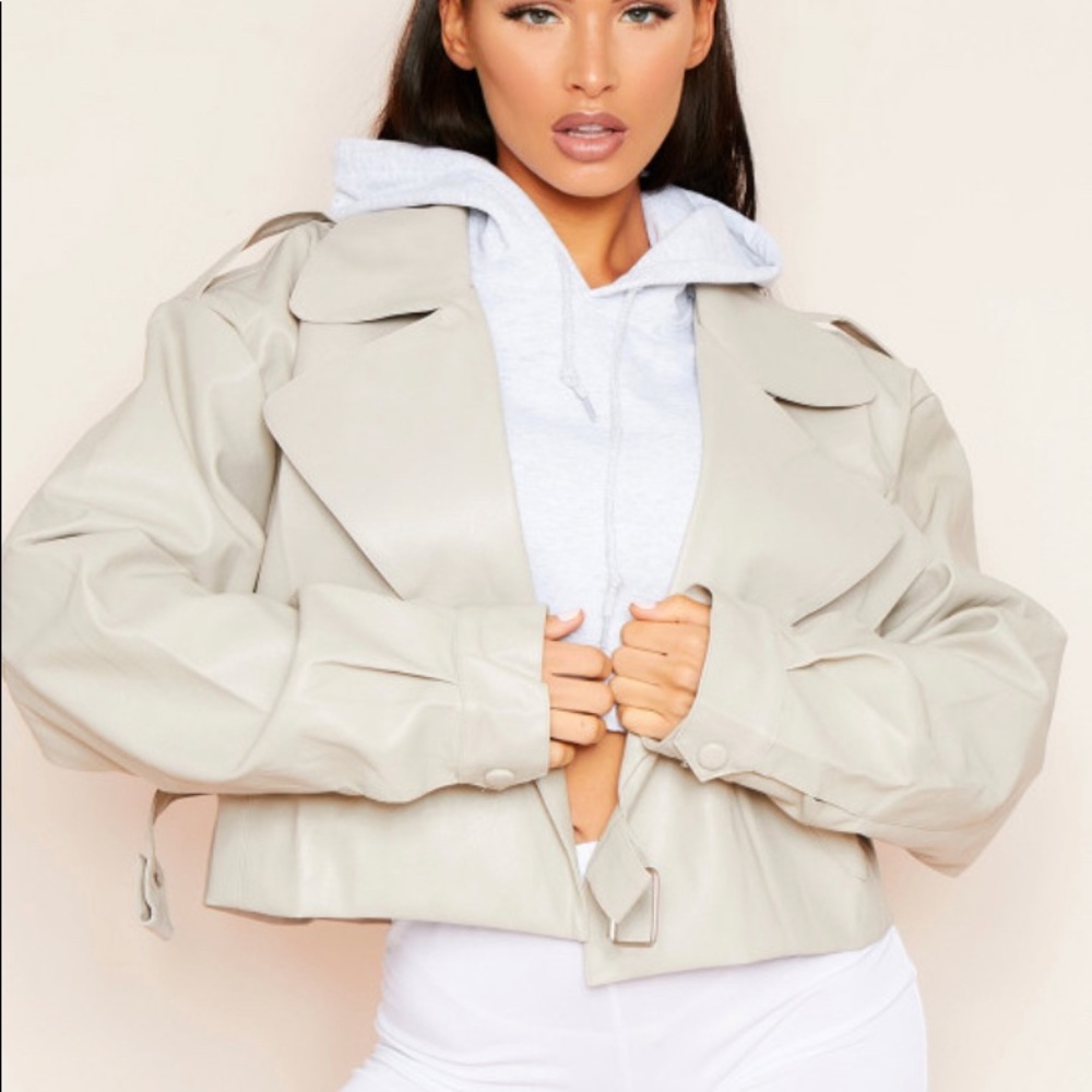 Grey Cropped Faux Leather Jacket (Missy Empire)
